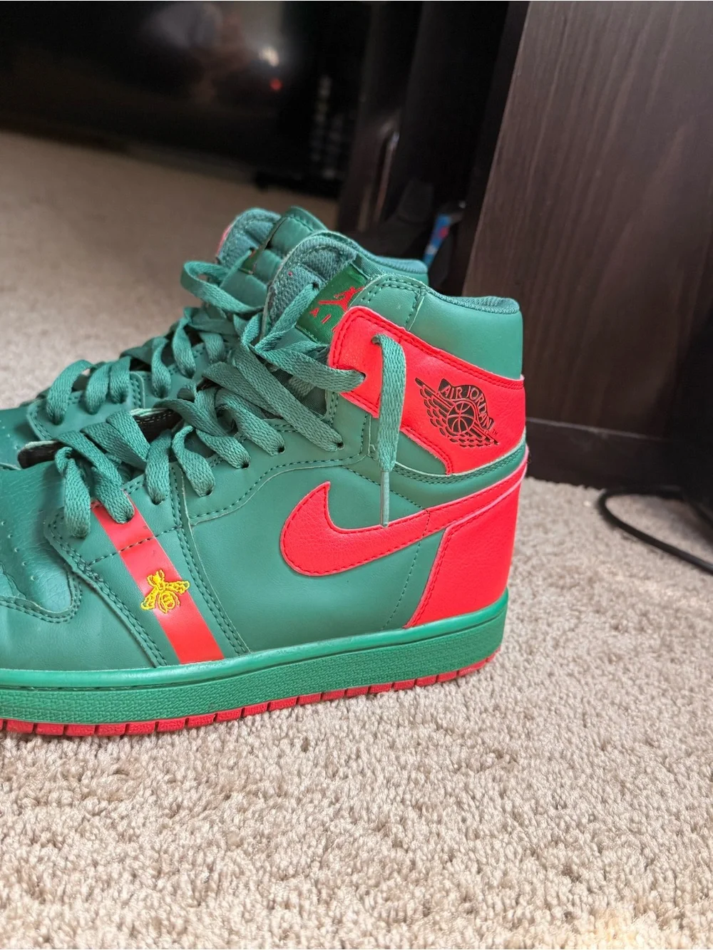 Jordan High-Top Sneakers in Green and Red